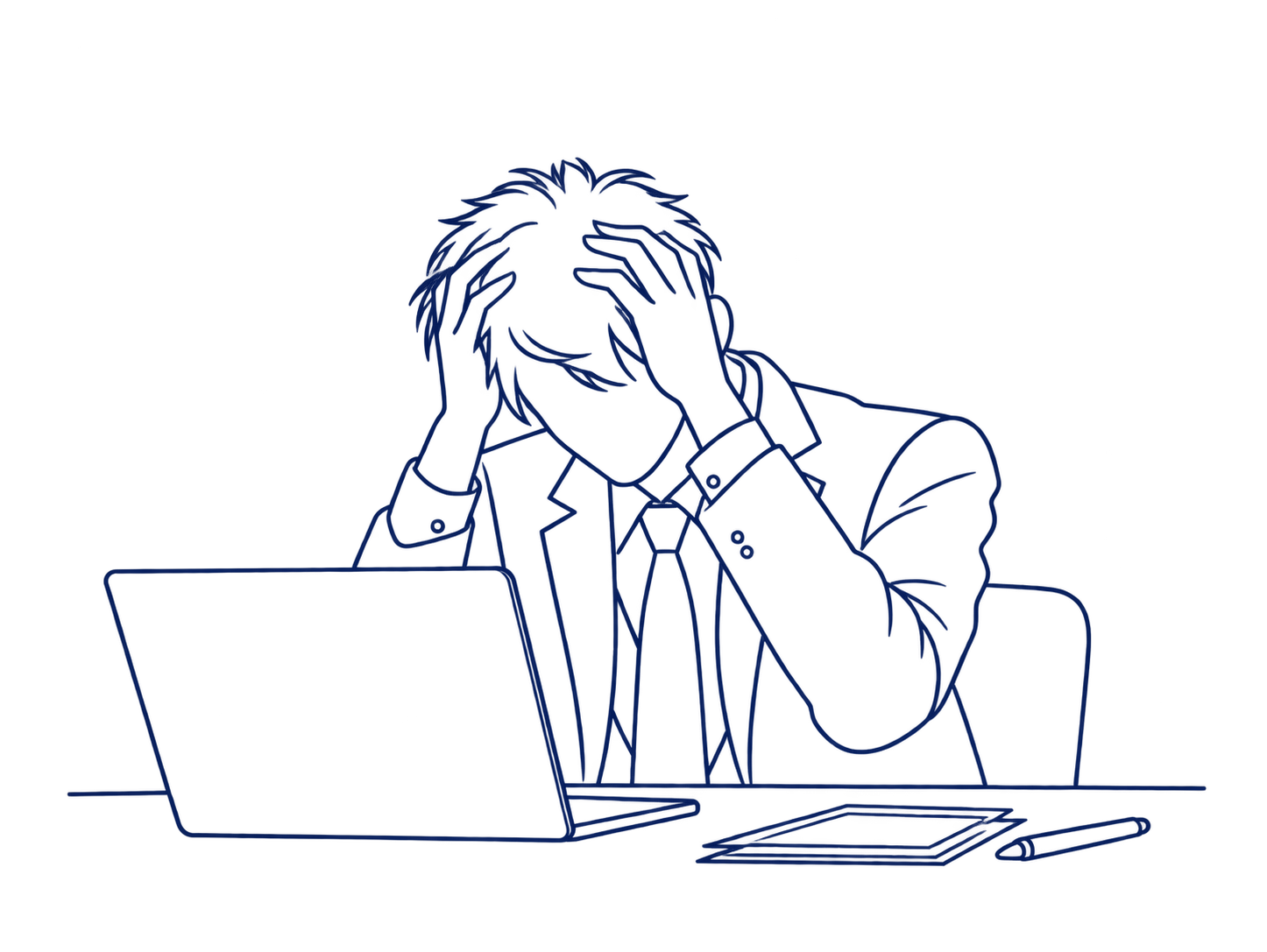 育成の課題に悩み、頭を抱える担当者のイラスト